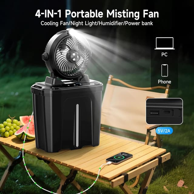 Thumbnail 5 de XTTANK Ventilador Camping Cubo 11L con Luz LED y Batería💨