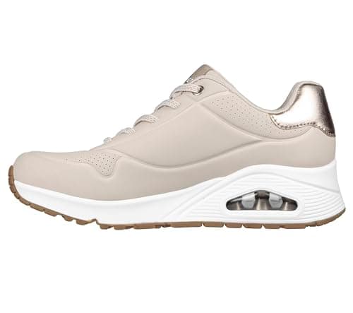 Detalle de Skechers Uno - Shimmer Away para mujer (Natural, talla 37): comodidad con ribete metálico y cordones elásticos
