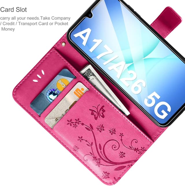 Detalle de AROYI Lederhülle für Samsung Galaxy A17 5G / A26 5G inkl. Schutzfolie & Stylus – Rosenrot (Flip Wallet Case)