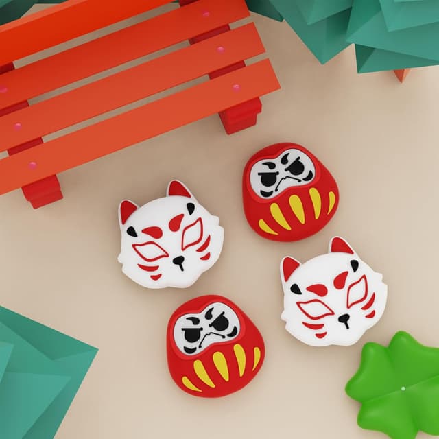 Detalle de PlayVital Thumb Grip Caps for Nintendo Switch / Switch Lite / Switch OLED Joy-Con (Daruma & Kitsune)
