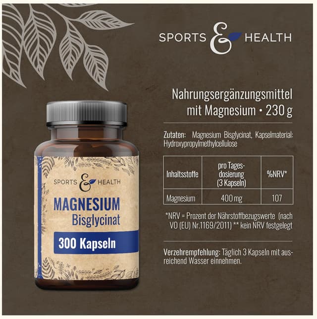 Detalle 2 de Magnesium Bisglycinat hochdosiert Kapseln – 400 mg pro Tagesdosis (300 Kapseln), vegan