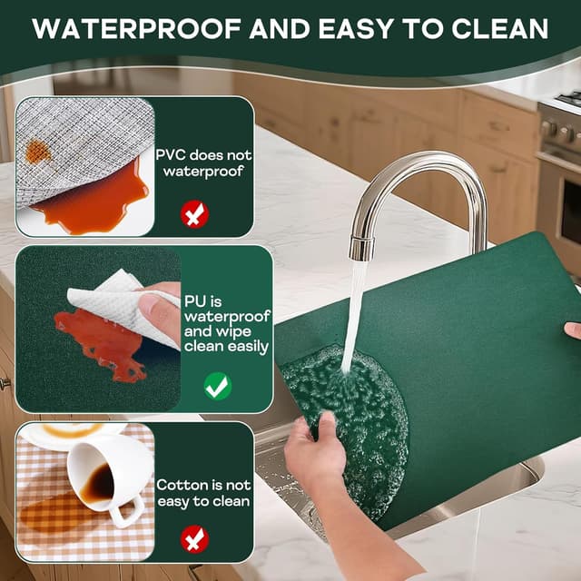 Detalle de APLKER Tischset Lederoptik im 6er Set – abwaschbar, doppelseitig, hitzebeständig (Grün)