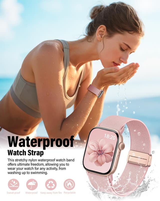 Detalle de Magnetic Elastic Nylon Apple Watch Sport Strap (38/40/41/42/44/45/46/49mm) – Stretchy Breathable Fit