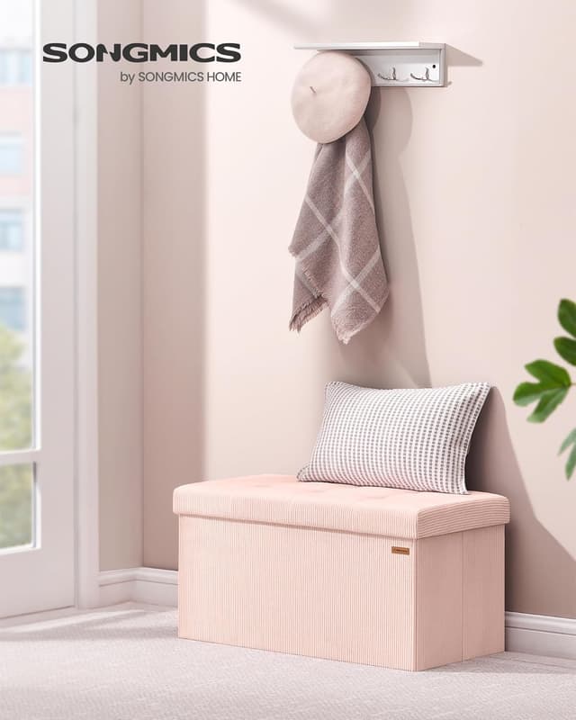 Detalle 2 de SONGMICS Panca Contenitore LSF603R01 pieghevole rosa pastello, 38 x 76 x 38 cm