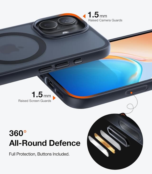 Detalle de TORRAS for iPhone 17 MagSafe Case (Matte Black) with 12FT Military Grade Shock Protection