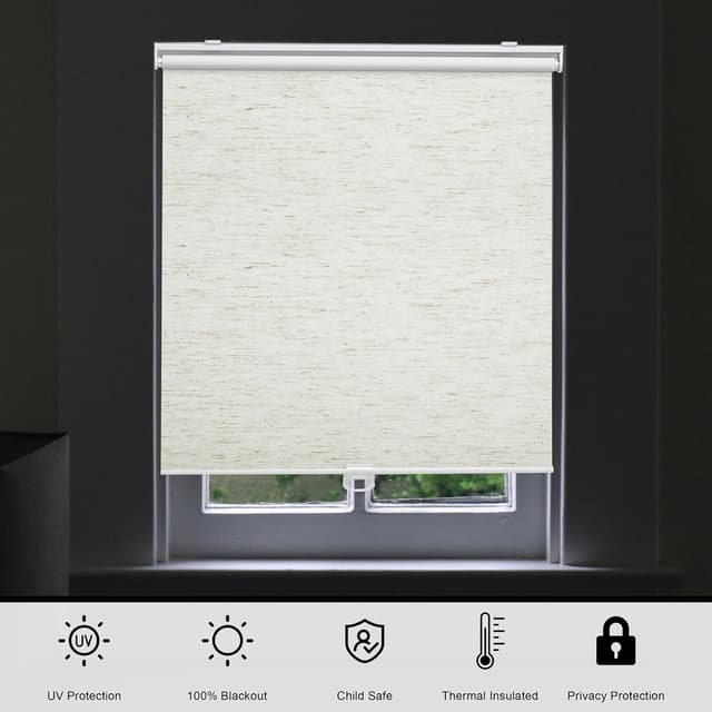 Detalle de Sunoff Blackout Cordless Roller Shades (Linen Beige) 35" W x 72" H