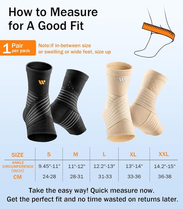 Detalle de WHCOOL Low-Profile Ankle Braces with Wide Strap for Plantar Fasciitis & Achilles Support (1 Pair)