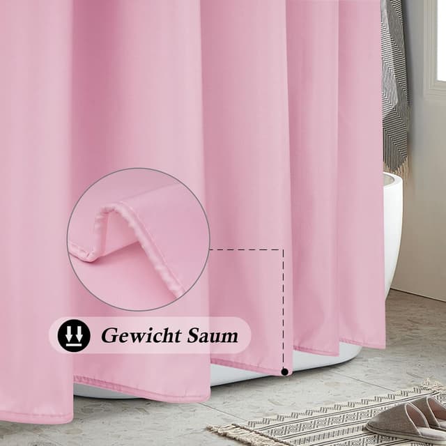 Detalle de EurCross schmaler Duschvorhang 100×200 cm aus Textil (rosa) – wasserdicht, waschbar, mit 7 Ringen
