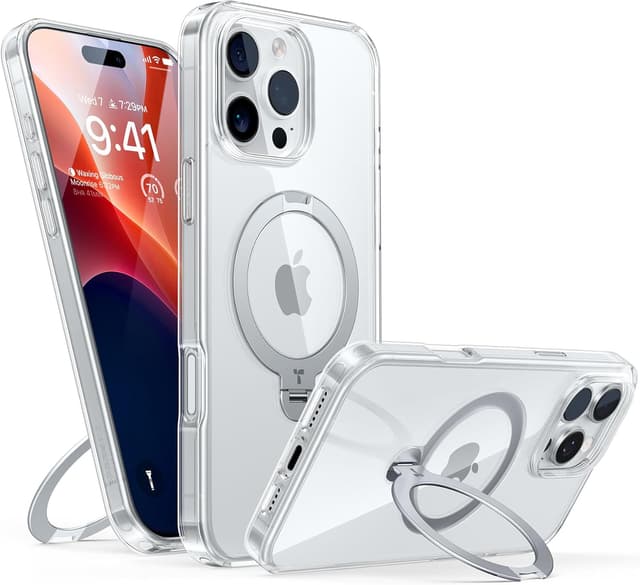 Detalle de TORRAS 360° Spin Magnetic Stand Case for iPhone 16 Pro Max (MagSafe) – Clear