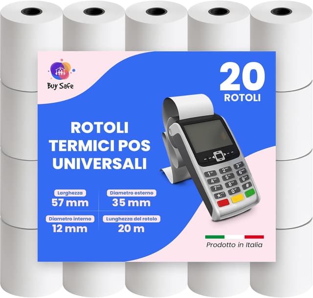 Thumbnail 6 de BUY SAFE 50 rotoli POS universali in carta termica 57 mm x 20 m (BPA free), made in Italy