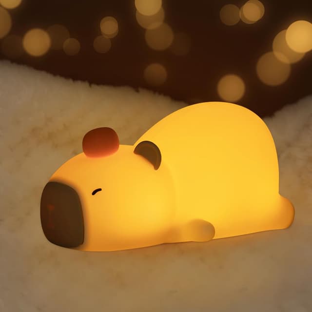 Detalle de NICE POINT Kids Night Light – Cute Capybara Silicone Nursery Lamp (USB rechargeable, 10 RGB modes)