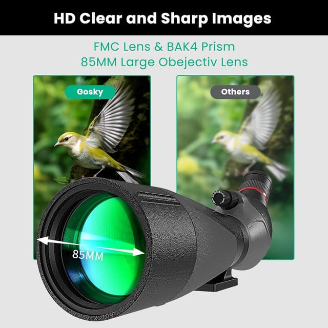 Detalle de Gosky 20-60x85 Spotting Scope with Full Size Tripod, Phone Adapter, and Carrying Bag