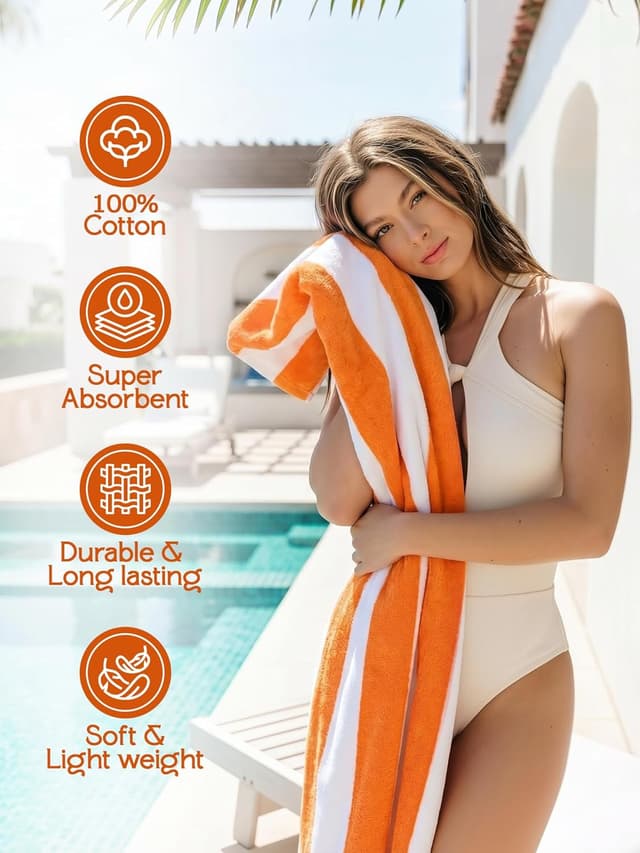 Detalle de Utopia Towels Cabana: set di 4 grandi asciugamani da spiaggia/piscina a righe (76 x 152 cm) in cotone filato