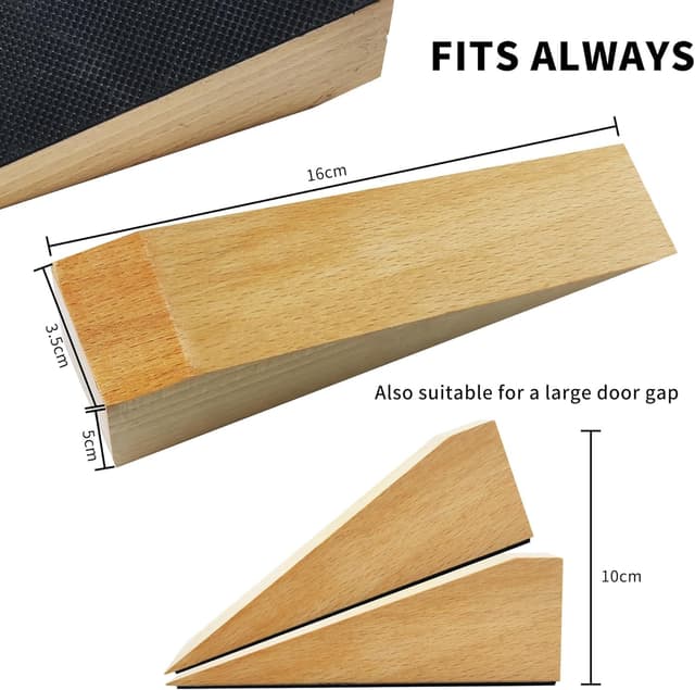 Detalle de 4 Pack Wooden Door Stops with Non-Slip Rubber Base – 2inch Thick, 6.3inch Long Door Wedges for All Door Types