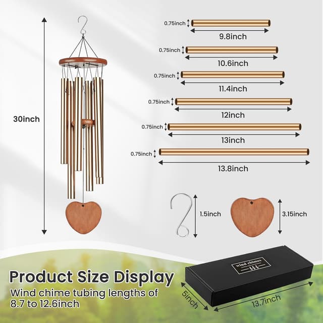 Detalle de YITGOG 30-inch wind chimes with waterproof non-corrosive aluminium tubes for garden, patio and indoor memorial display