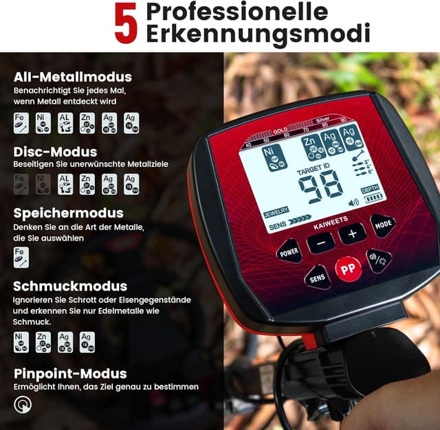 Detalle 2 de KAIWEETS Metalldetektor 5 Modi Metallesucher