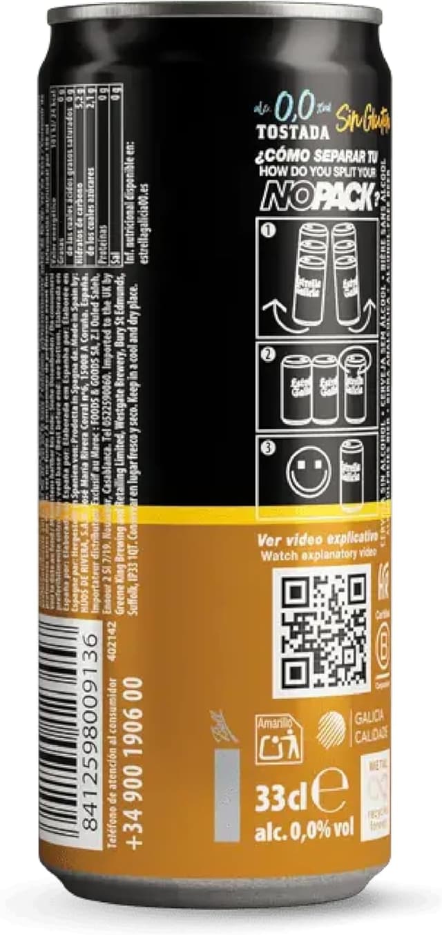 Thumbnail 3 de Estrella Galicia 0,0 Tostada Pack 24 x 33 cl