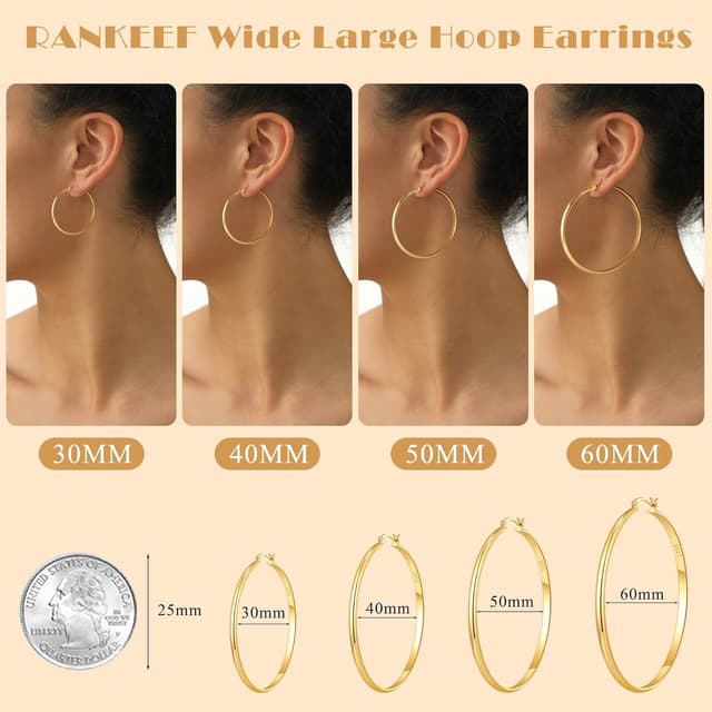 Detalle de RANKEEF große Creolen aus 925 Silber mit 3 mm Breite, hypoallergen – 30/40/50/60 mm