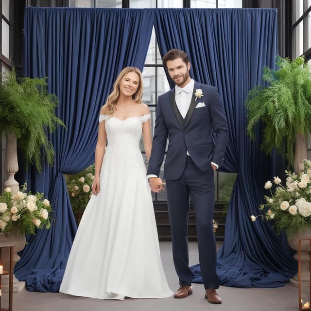 Detalle de Htper Hintergrundvorhang marineblau, 3 x 3 m (Polyester) für Party, Hochzeit, Geburtstag & Fotos