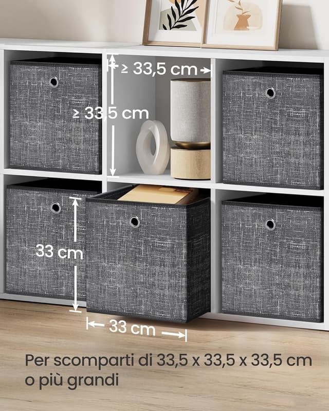 Detalle de SONGMICS RFB033B01, set di 6 scatole portaoggetti in tessuto non tessuto con manico (33 x 33 x 33 cm)