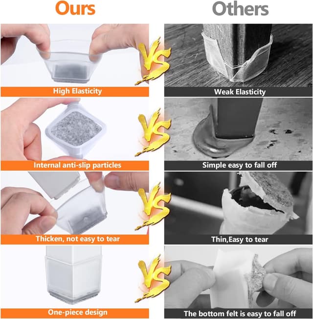 Detalle de BAIPOK 35 feltrini quadrati per sedie: gommini in silicone con feltro e protezione antigraffio