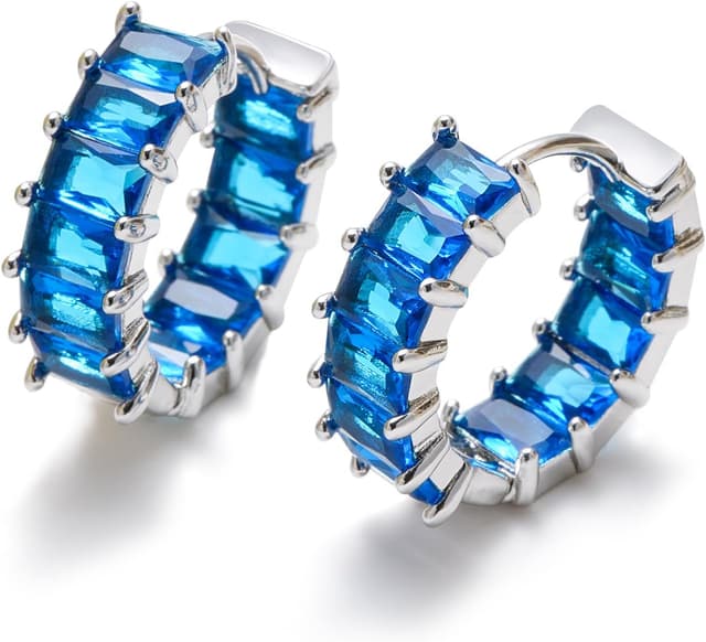 Detalle de Mesovor Boucles d’oreilles créoles argent avec zircone cubique (huggie hoops) pour femmes et filles