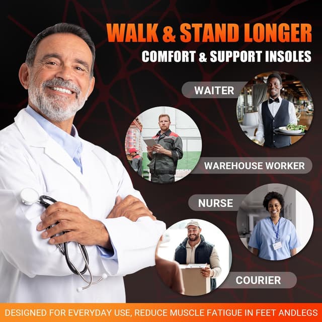 Detalle de TOPSOLE Orthopädische Einlegesohlen für Plantarfasziitis, Plattfuß & Fersensporn (Top272-rot)