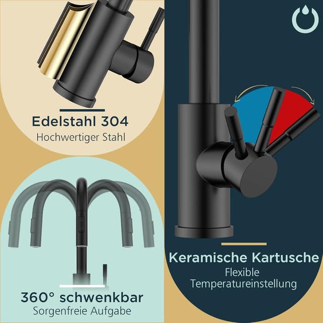 Thumbnail 6 de FORIOUS Wasserhahn Küche Schwarz Hoher Bogen 26"