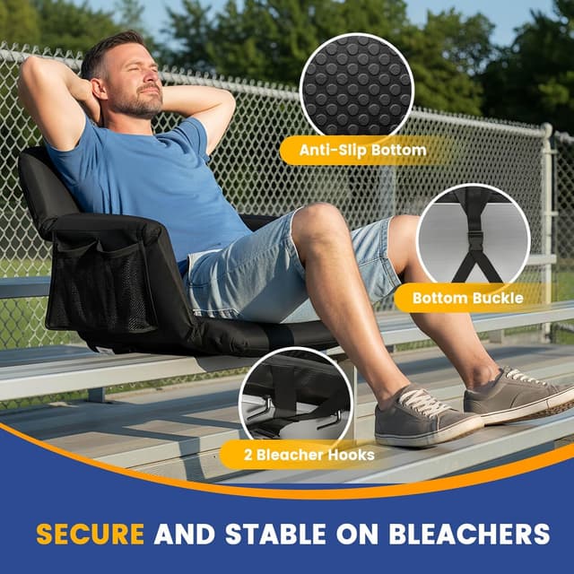 Detalle 2 de Sheenive Stadium Seats with Back Support (380 lbs) – 2.8'' Cushioned Bleacher Seat with 6 Adjustable Angles, Armrests & Cup Holders