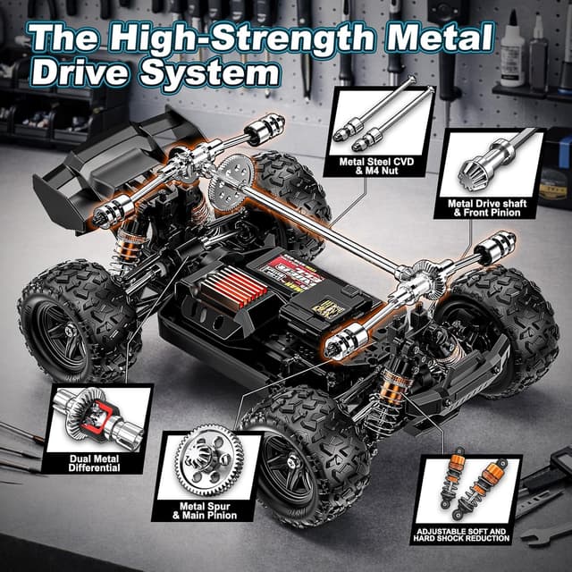 Detalle 2 de Womaqu Macchina Telecomandata 1:18 4WD 40 km/h Fuoristrada 2.4GHz con 2 batterie 7.4V