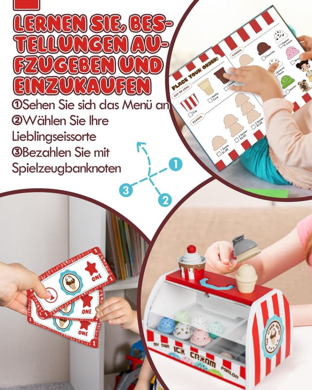 Detalle 2 de Lehoo Castle Eisdiele Kinder-Spielset ab 3 Jahren (Zubehör für Kaufladen & Kinderküche) – rot