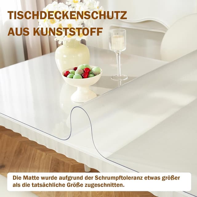 Detalle 2 de Royhom transparente Tischfolie 90 x 150 cm (PVC) als Tischschutz, blasenfrei und matt auf der Unterseite