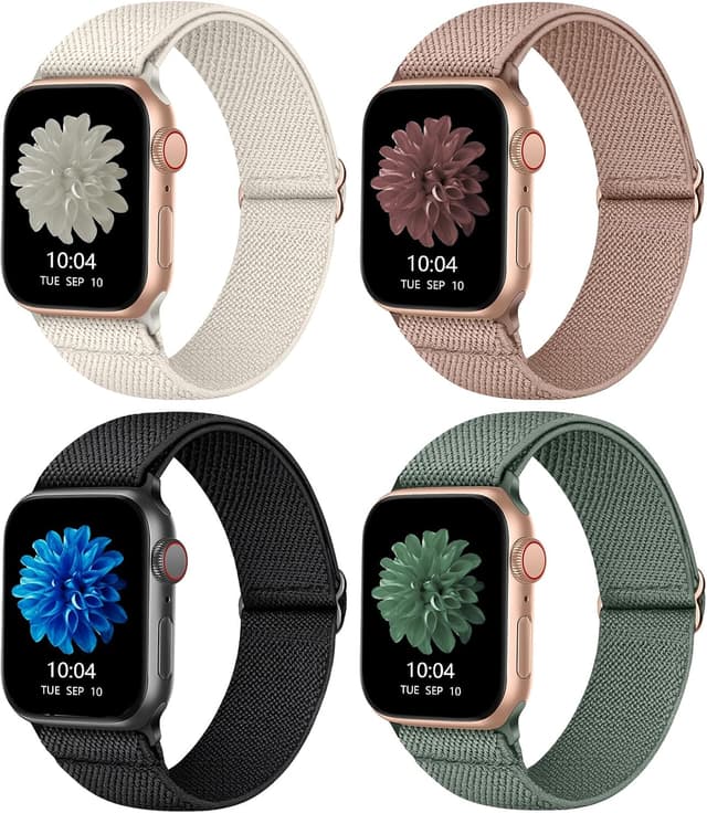 Detalle de CCnutri 4 Pack Stretchy Nylon Strap for Apple Watch (38–42mm, Series 11–1/SE/Ultra models)