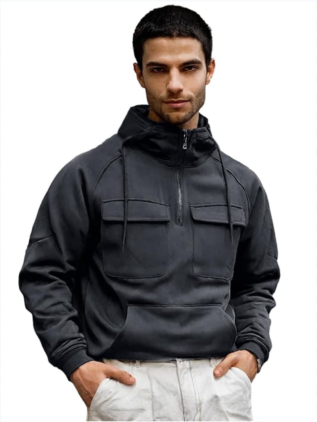 Detalle de Hello MrLin Cargo Hoodies for Men – UK tactical zip-up sweatshirt with multiple pockets