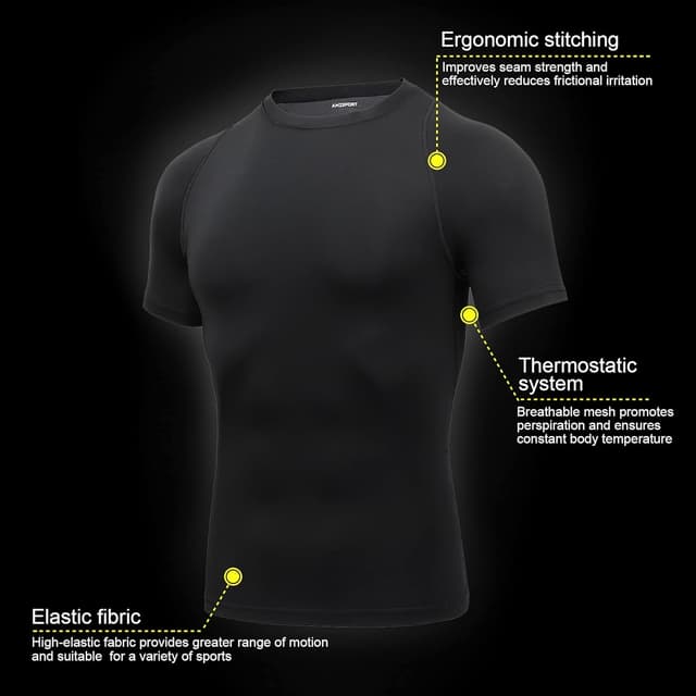 Detalle de AMZSPORT Haut de compression homme à manches courtes (couche de base) pour sport