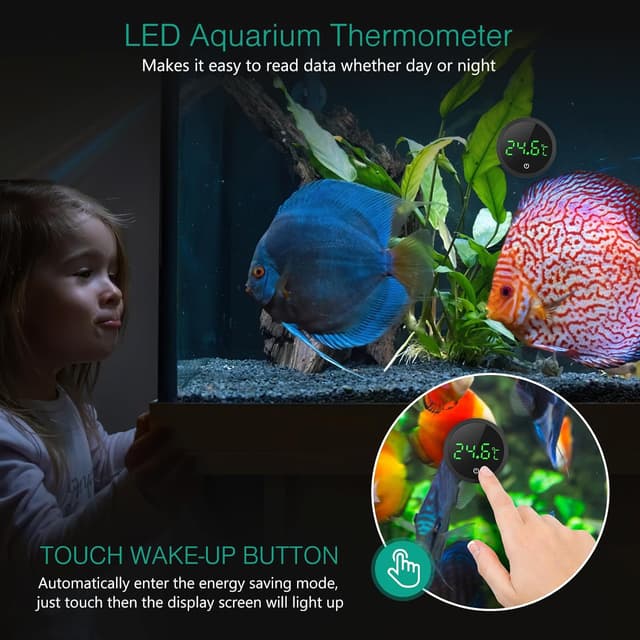 Detalle de ORIA Aquarium Thermometer LED Digital – Kleben-On Mini-Temperatursensor für Süß- & Meerwasser, Schwarz