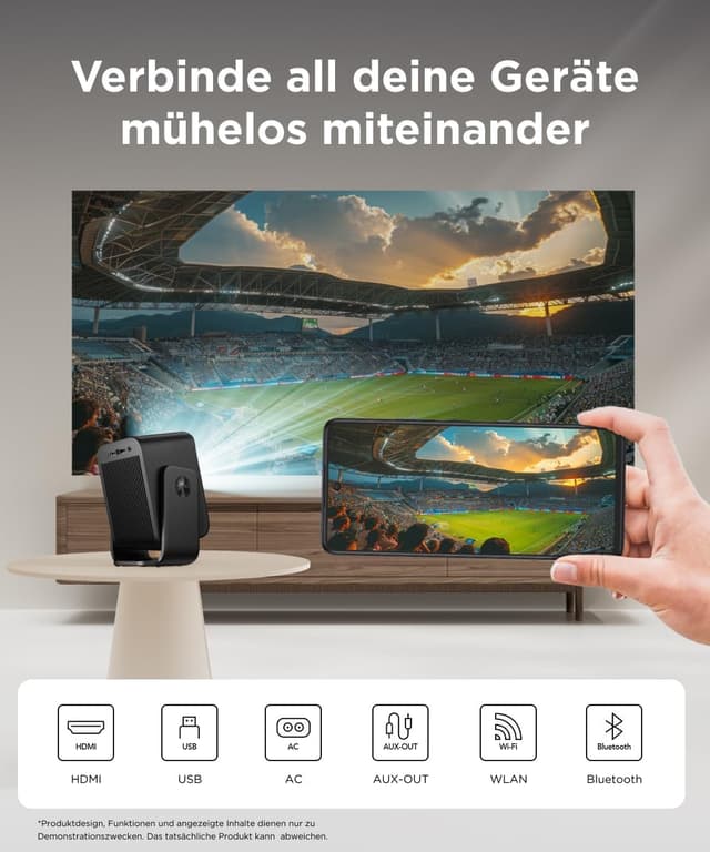 Detalle de TCL C1 GTV Mobiler Projektor (Native 1080p) mit integriertem Gimbal, Autofokus und WLAN/Bluetooth