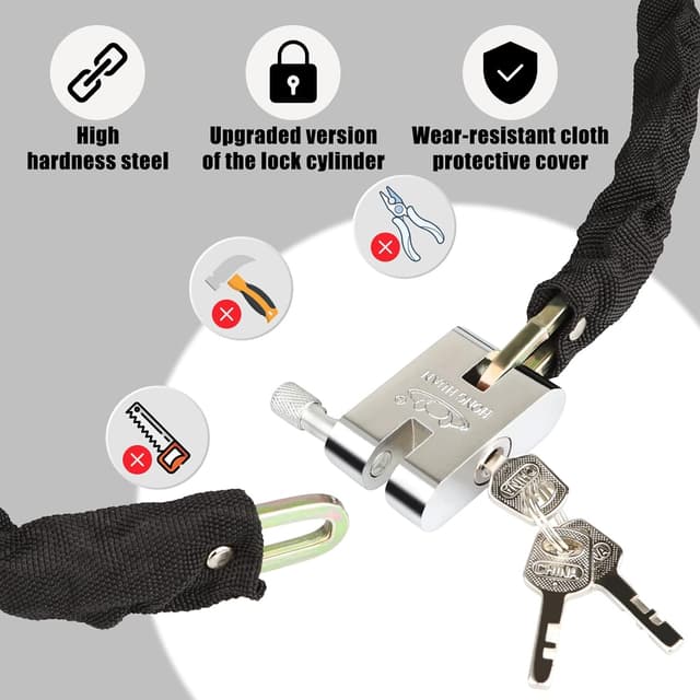 Detalle de Diyife Heavy Duty Bike Lock (1m) – 6mm stainless steel chain with weatherproof padlock and 3 keys