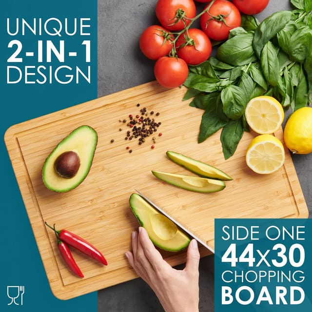 Thumbnail 1 de LARHN Premium Organic 2-in-1 Bamboo Cutting Board 44x30x2cm 🍽