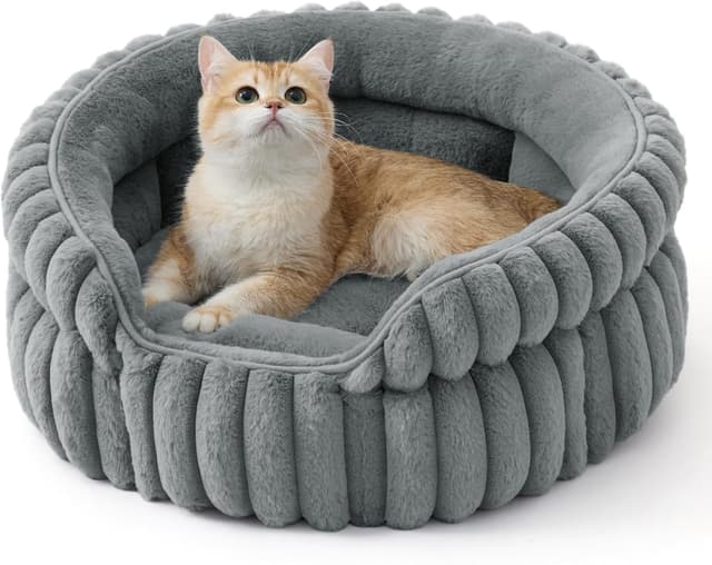 Detalle de Bedsure Cat Bed Washable Kitten Bed (51x51cm) Corduroy Fleece – Grey
