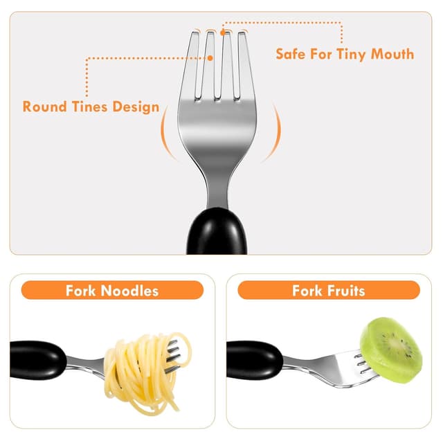 Detalle de Lehoo Castle KinderBesteck 6-teilig (Edelstahl 18/8 + Kunststoff) für Babys ab 1 Jahr