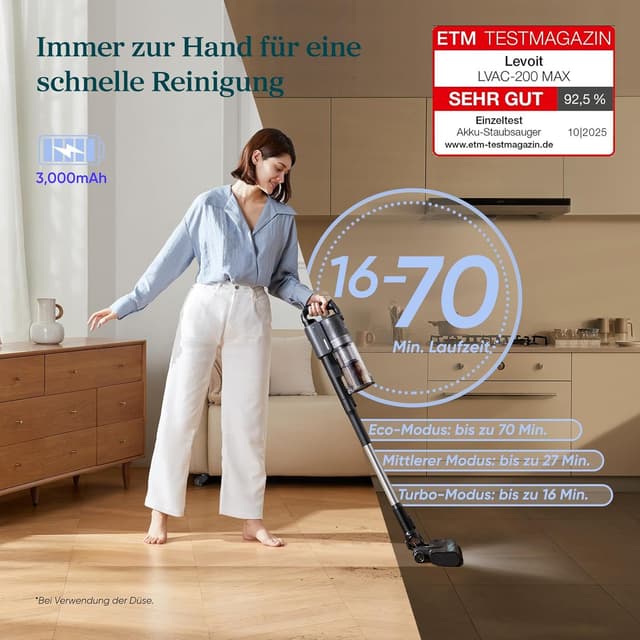 Detalle 2 de Levoit LVAC-200 MAX Akku-Staubsauger mit HEPA‑Filter für 100 m² 🧹