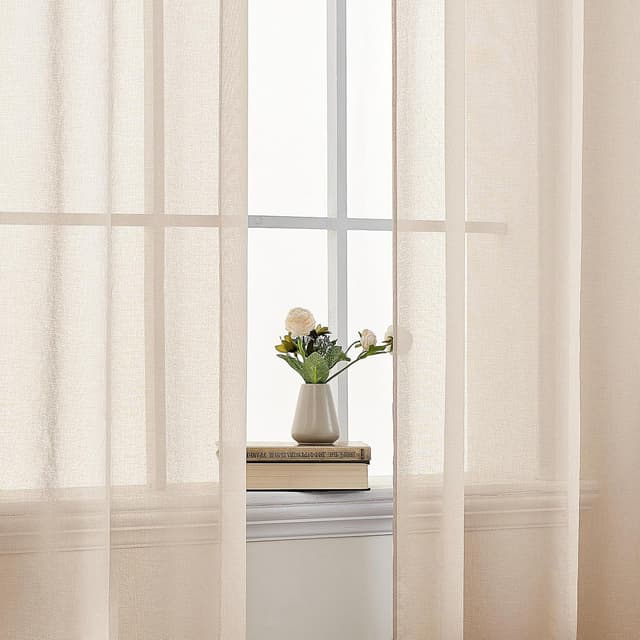 Detalle de EMEMA 2er-Set Schlaufenschal aus Sheer Voile (transparent), 140 × 235 cm, Beige