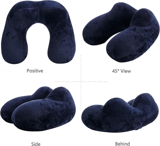 Detalle de MOCOCITO 2-Set Reisekissen mit waschbarem Kissenbezug, ergonomisches Nackenkissen (Blau+Grau)