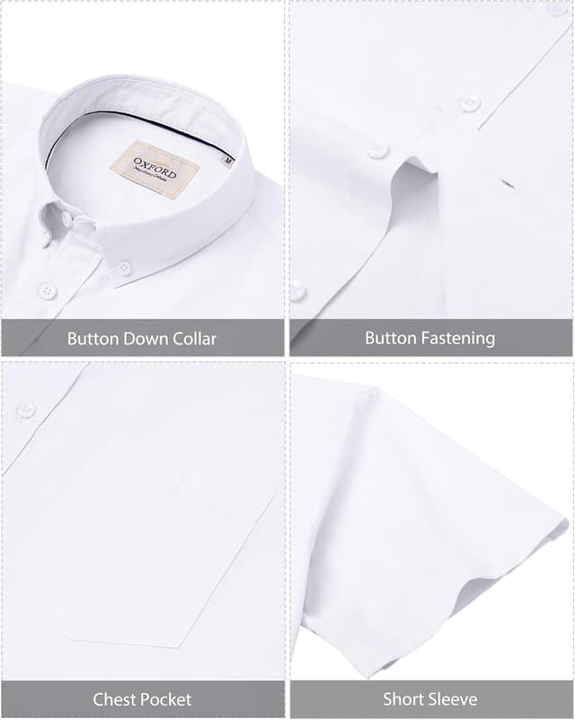Detalle 1 de J.VER Men’s Short Sleeve Smart Casual Oxford Shirt (Regular Fit, Plain Button-Down, Cotton)