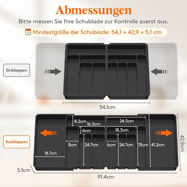 Detalle 2 de Lifewit Besteckkasten für Schubladen 54,1 bis 91,4 cm