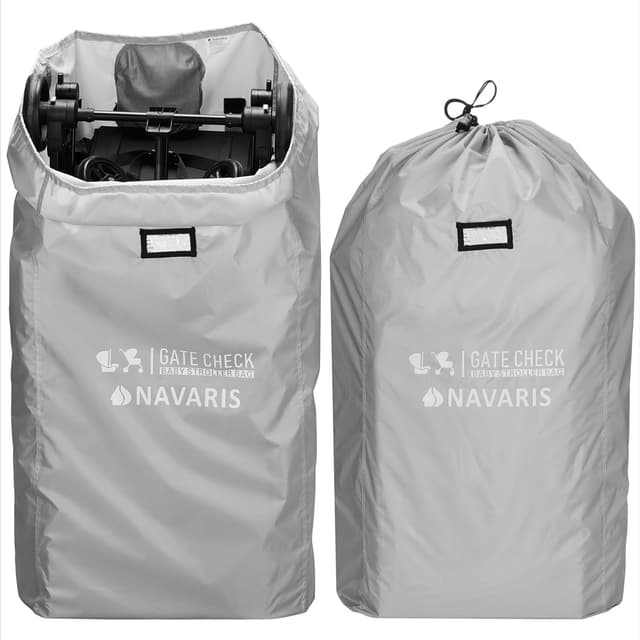 Detalle de Navaris Gate Check Transport Bag for Baby Seat (Waterproof 210D) – Light Grey, 114 x 53 x 35cm
