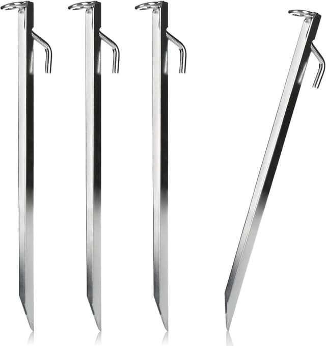 Detalle de COM-FOUR 4 picchetti grandi in acciaio a profilo a V con anello e attacco per trampolino, ca. 38 cm