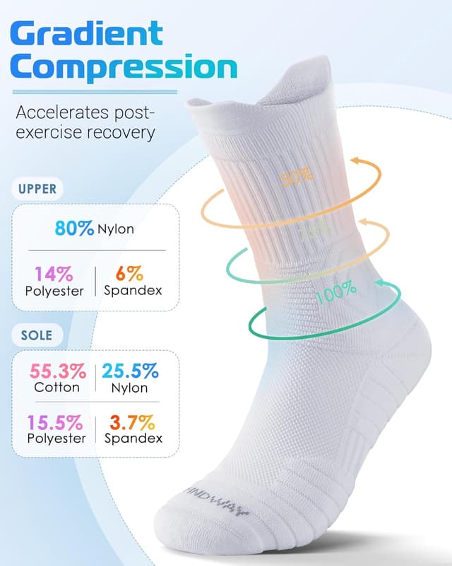 Detalle 2 de Findway 3 Pairs Compression Running Socks (Moisture-wicking, Anti-blister, Cushioned) for Men & Women