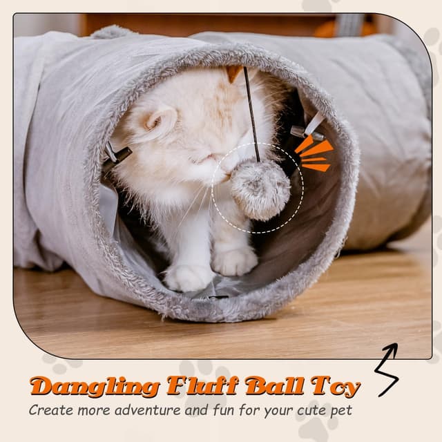 Detalle de Nobleza Tunnel per Gatti a 3 Vie con foro e palla sospesa (80 × 30 cm) pieghevole, grigio